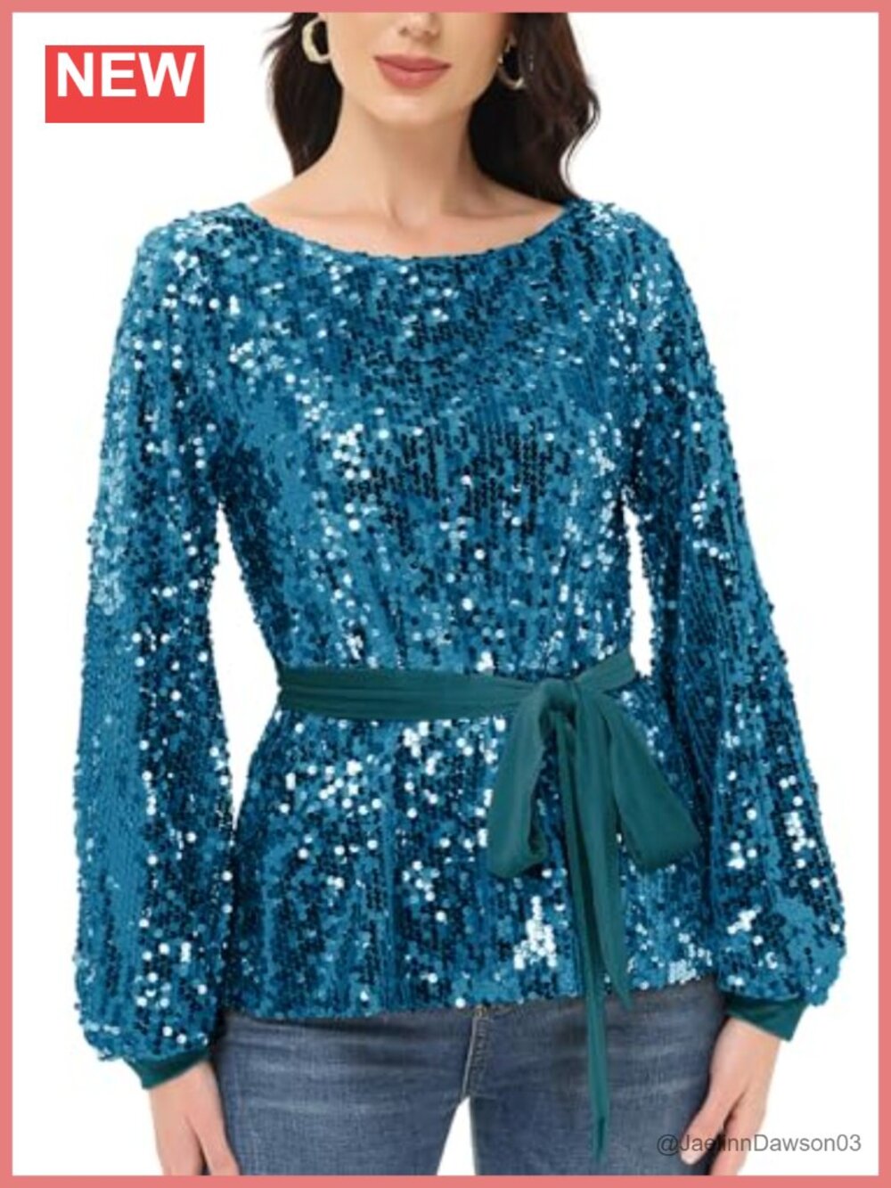 Anna-Kaci Sequin Long Sleeve Party Sweatshirt with Velvet Belt